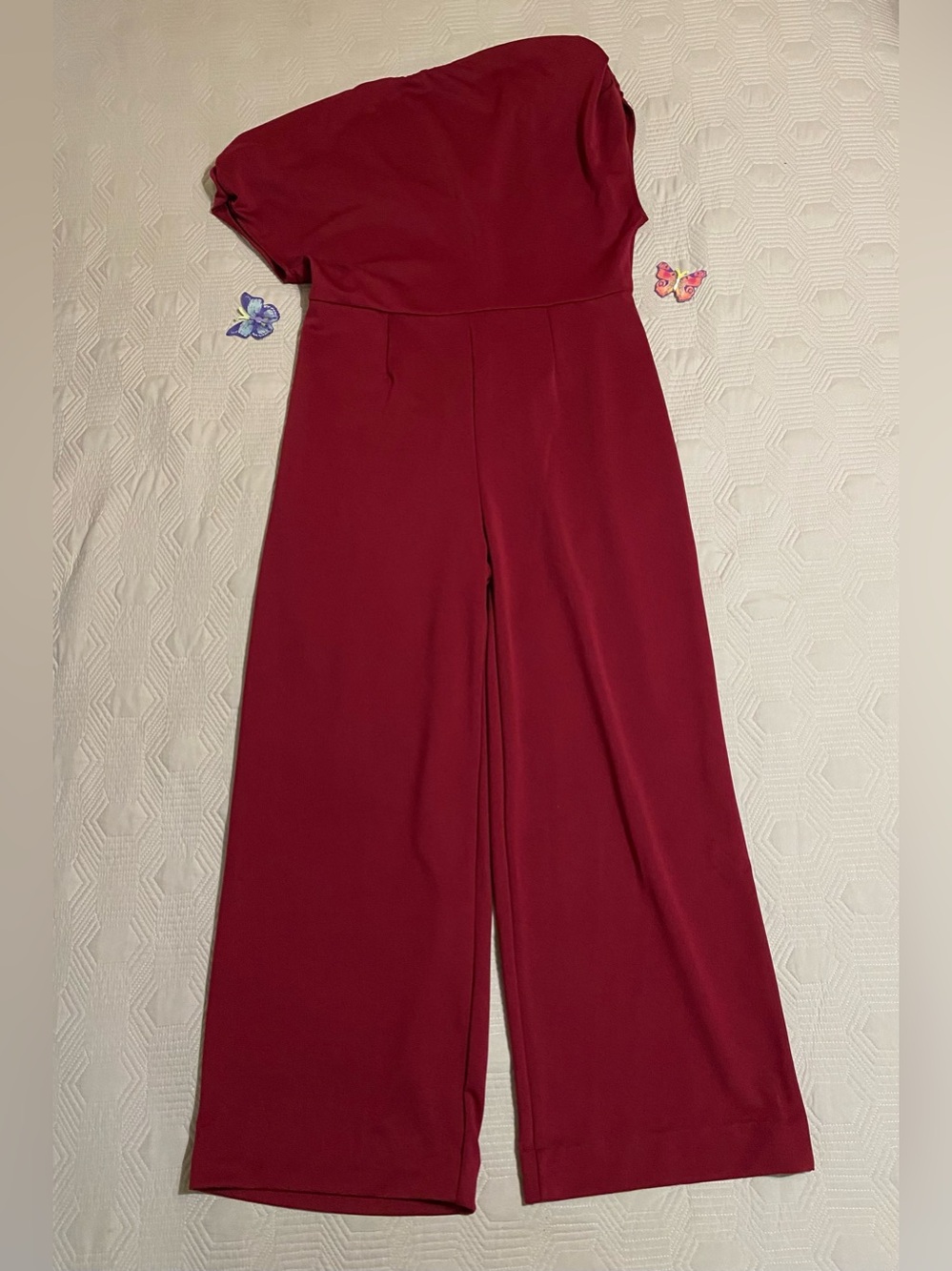 Off the Shoulder Wide-Leg Jumpsuit in Wine Red Size XL